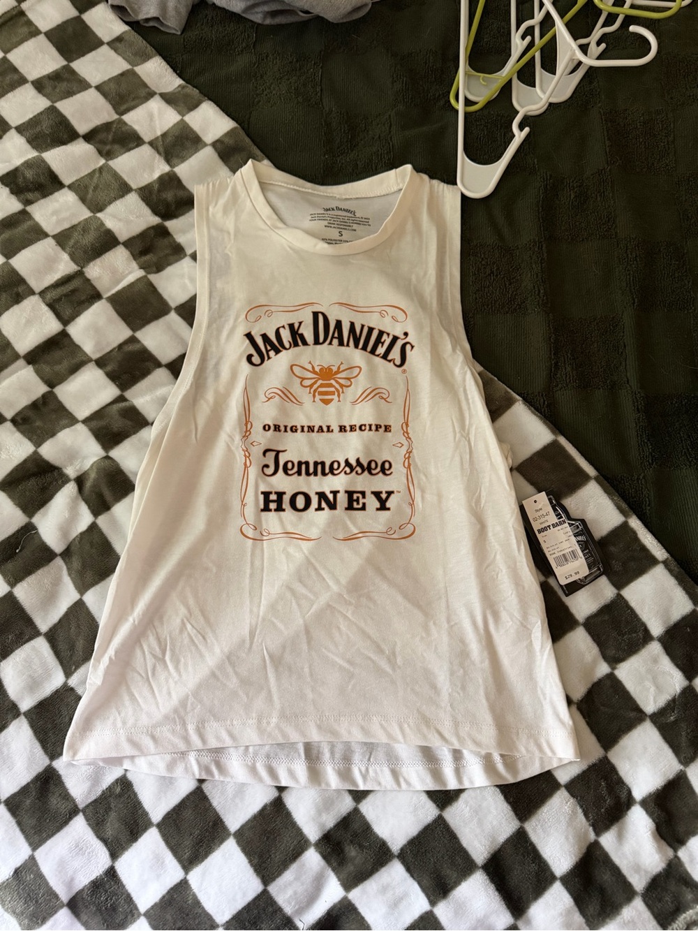 Jack Daniel's White Tank Top with Gold and Black Tennessee Honey Print